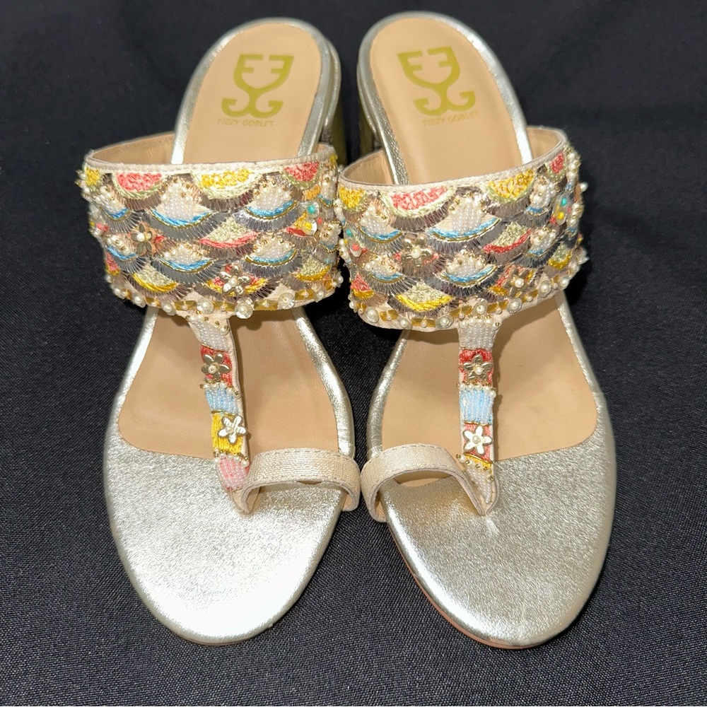 Fizzy‎ Goblet Gold and beaded block heels size 35